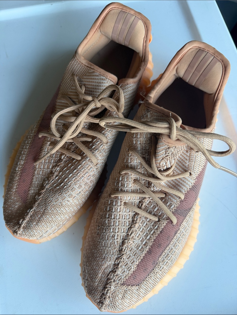 adidas Men's Knit Sneakers in Beige and Brown Stripe